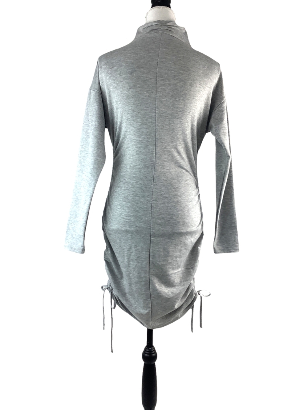 Gray Stretch Knit Ruched Pull On Mock Neck Long Sleeve Dress XL NWOT